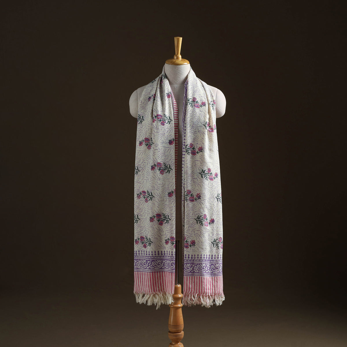 Floral Sanganeri Print Pure Merino Wool Handwoven Shawl 84