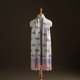Floral Sanganeri Print Pure Merino Wool Handwoven Shawl 84