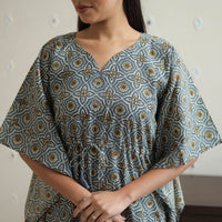 Grey - Block Printed Cotton Kaftan Ajrakh Co-ord Set 15