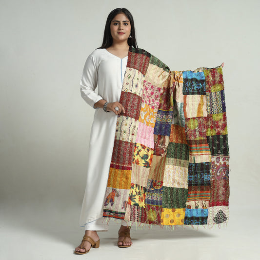 Multicolor - Bengal Kantha Embroidery Patchwork Reversible Silk Dupatta 38
