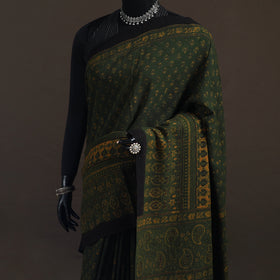 Handwoven Merino Wool Natural Dyed Hand Block Print Ajrakh Saree 10