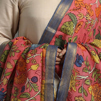 Pink - Chanderi Silk Srikalahasti Handpainted Pen Kalamkari Dupatta 14