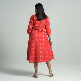 Buy Pochampally Double Ikat Cotton Flared Dress with Belt Online l iTokri.com