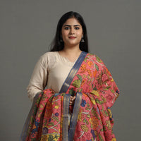 Pink - Chanderi Silk Srikalahasti Handpainted Pen Kalamkari Dupatta 14