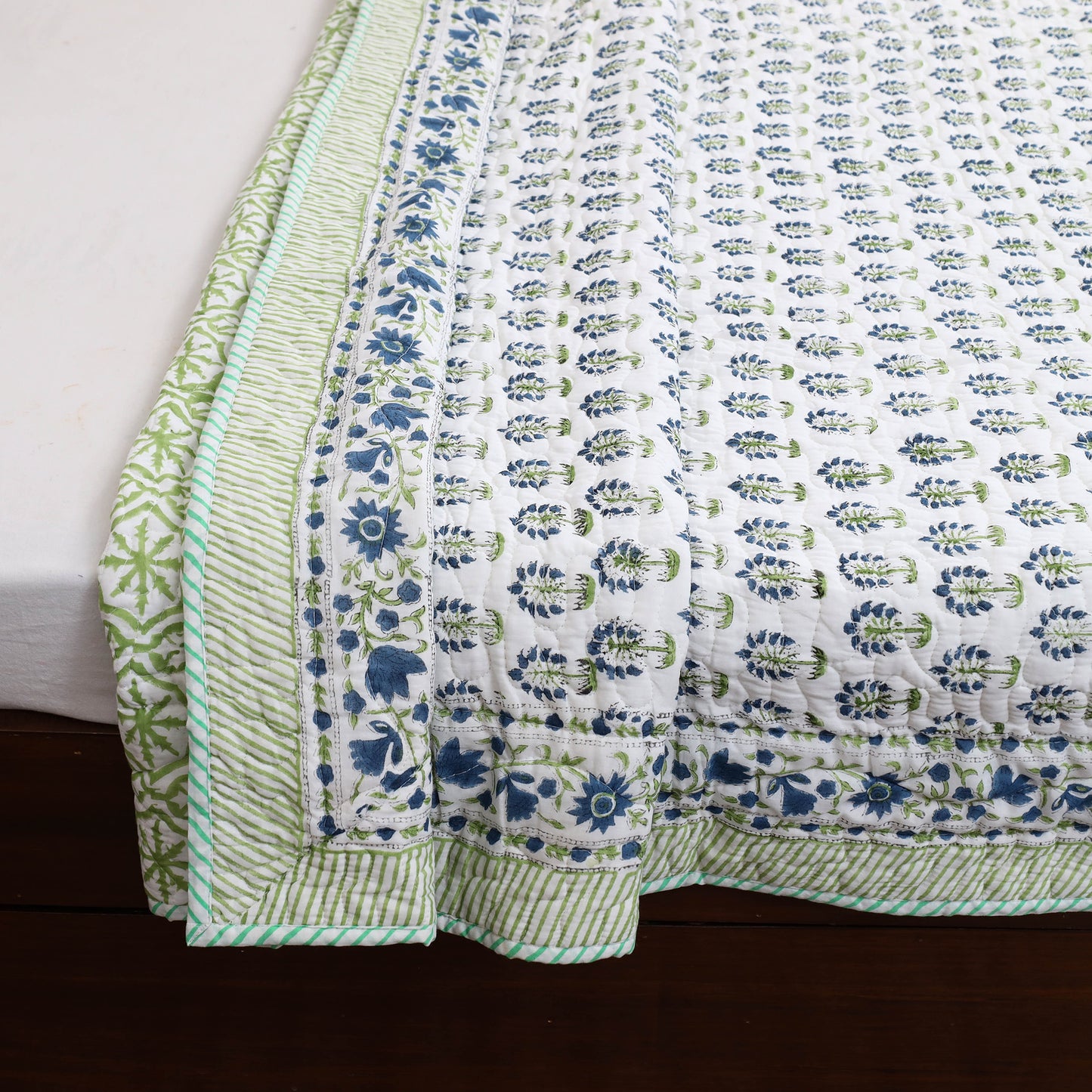 Double - Reversible Sanganeri Block Print Cotton Quilt Set 13