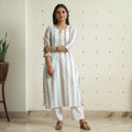 White - Jacquard Weave Cotton Straight Kurta 11