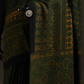 Handwoven Merino Wool Natural Dyed Hand Block Print Ajrakh Saree 10