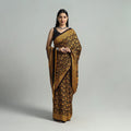 Yellow Hand Block Printed Natural Dyed Modal Silk Bagh Saree