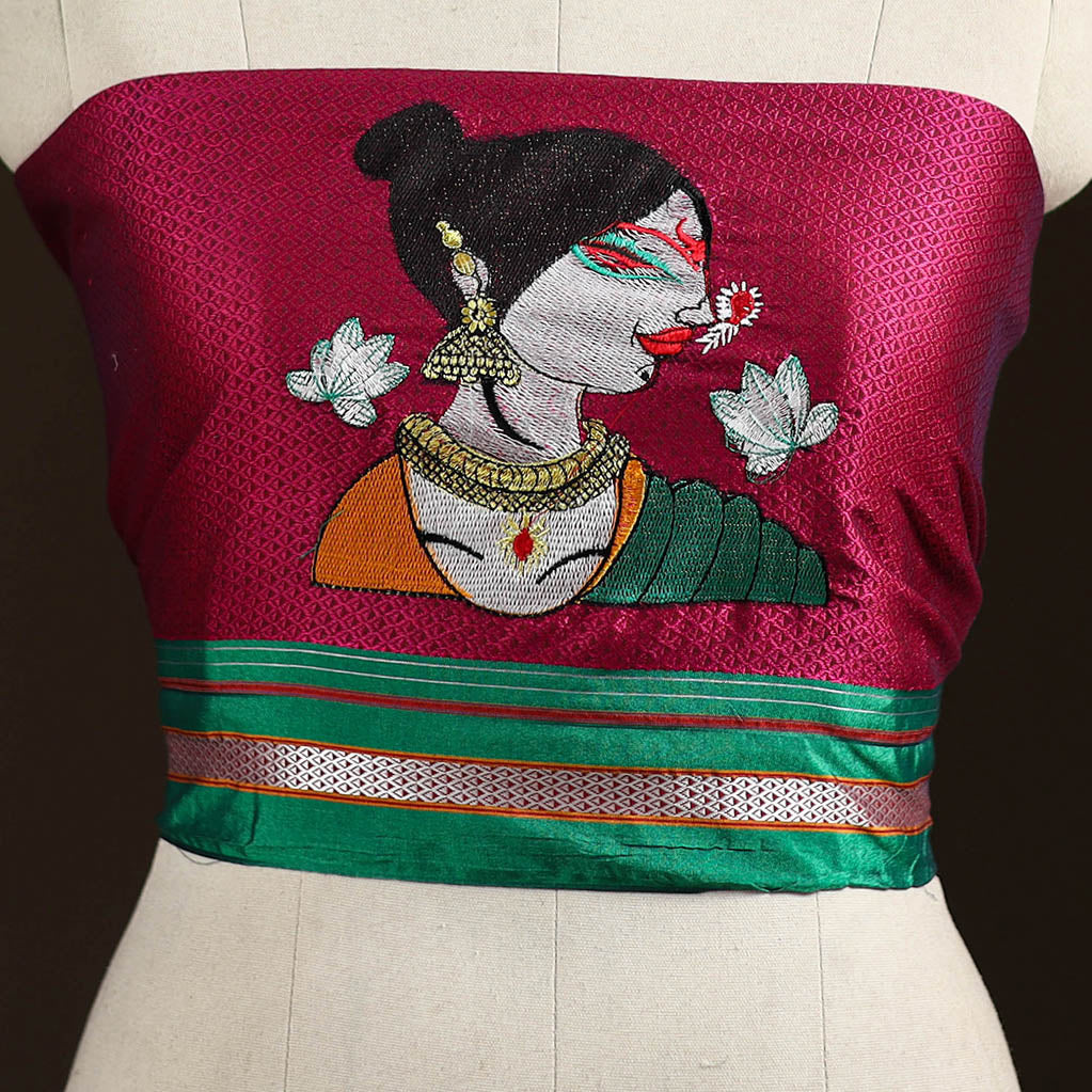 Women Embroidered Mercerised Cotton Khun Blouse Piece 11
