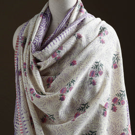 Floral Sanganeri Print Pure Merino Wool Handwoven Shawl 84