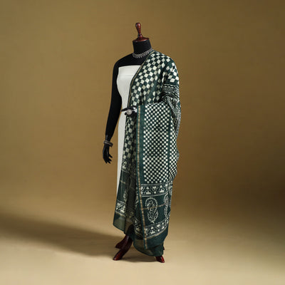 Green - Pipad Hand Block Print Natural Dyed Chanderi Silk Handloom Dupatta 17
