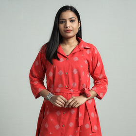 Buy Pochampally Double Ikat Cotton Flared Dress with Belt Online l iTokri.com