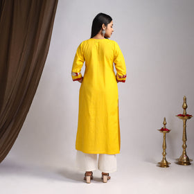 Yellow Satrangi Handcrafted Flex Cotton Straight Plain Kurta for Women