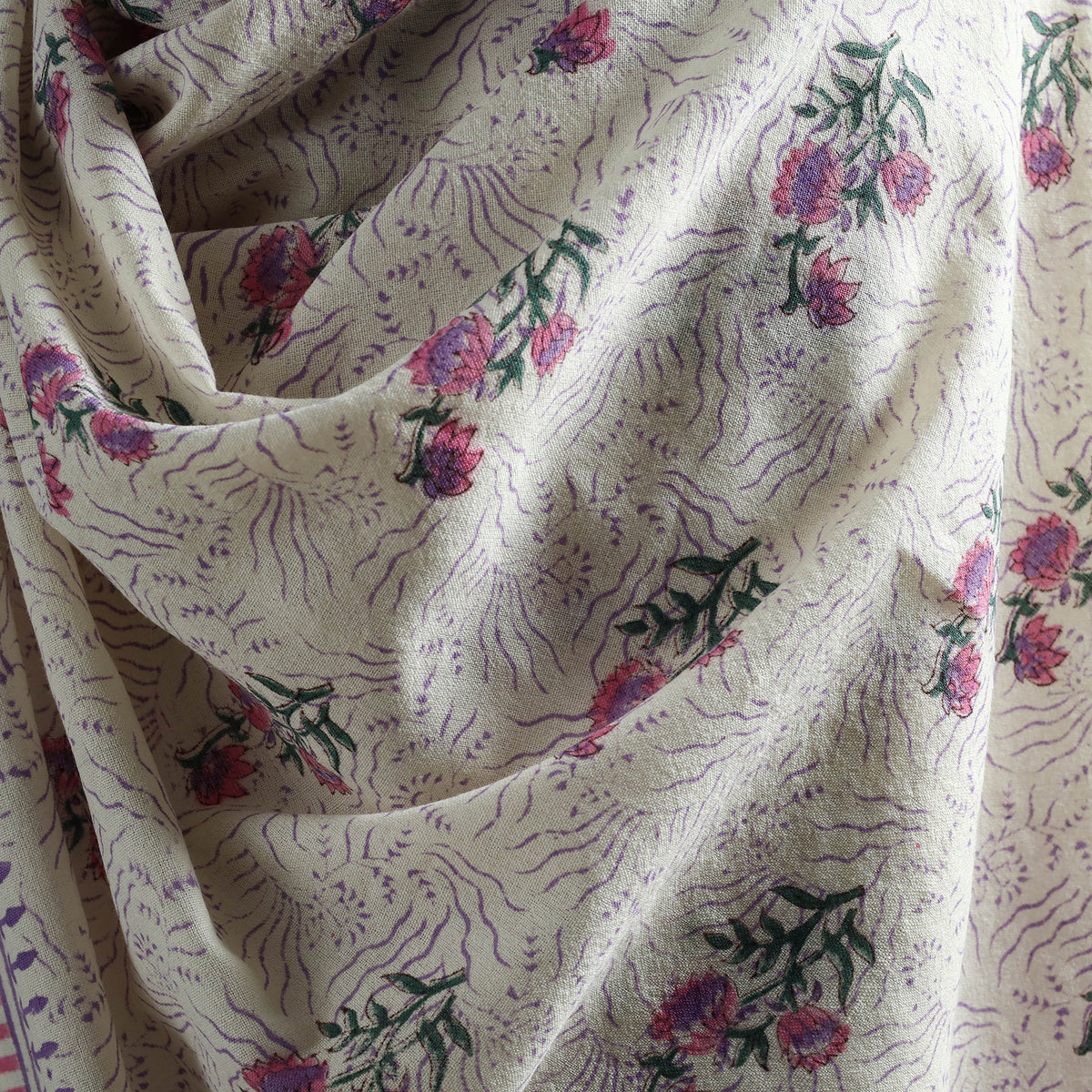 Floral Sanganeri Print Pure Merino Wool Handwoven Shawl 84