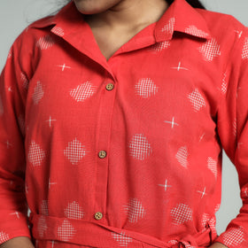 Buy Pochampally Double Ikat Cotton Flared Dress with Belt Online l iTokri.com