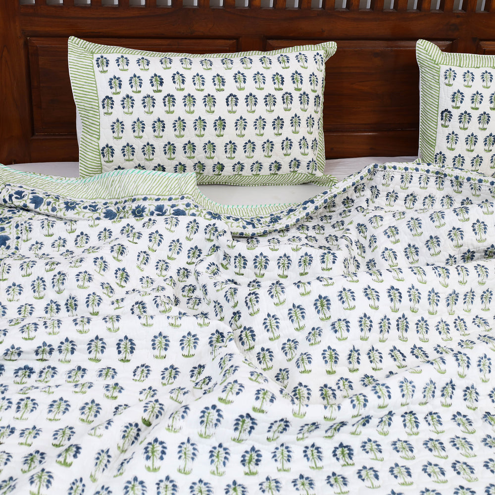 Double - Reversible Sanganeri Block Print Cotton Quilt Set 13