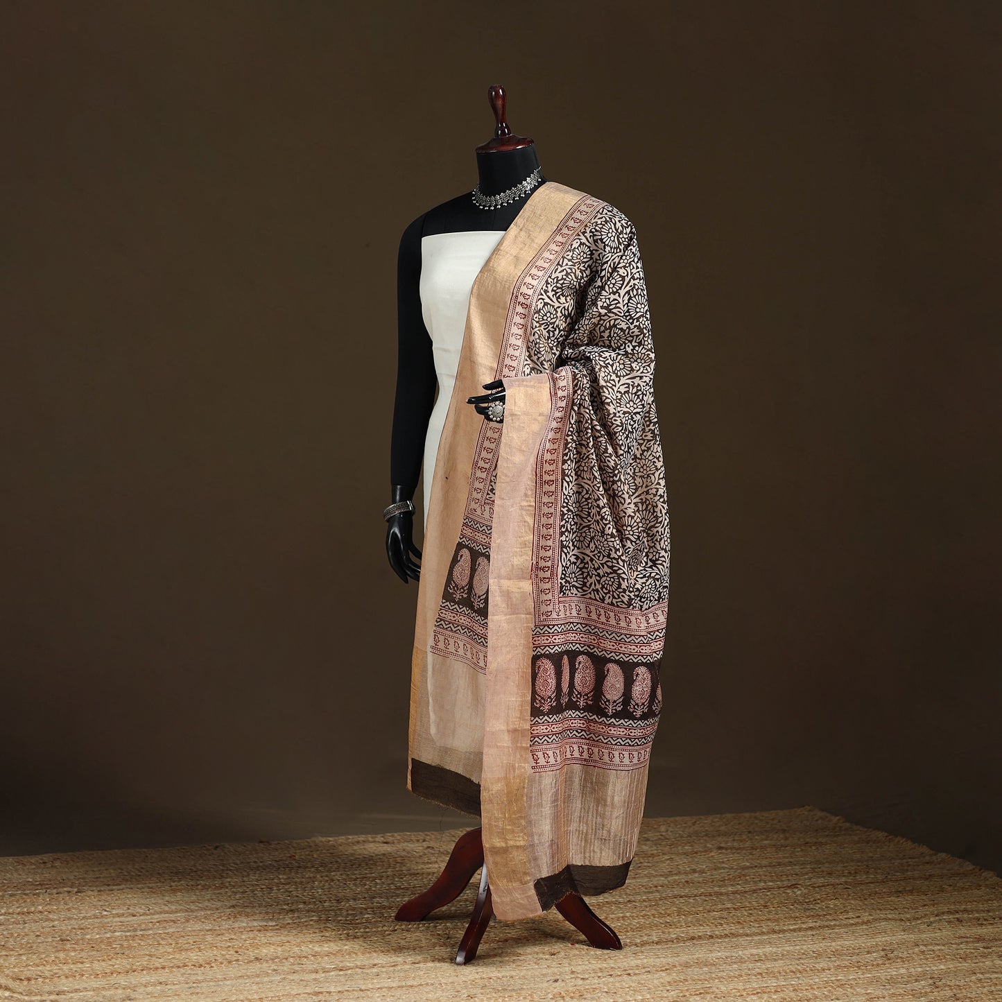 Bagh Hand Block Print Natural Dyed Tissue Zari Chanderi Silk Dupatta 24