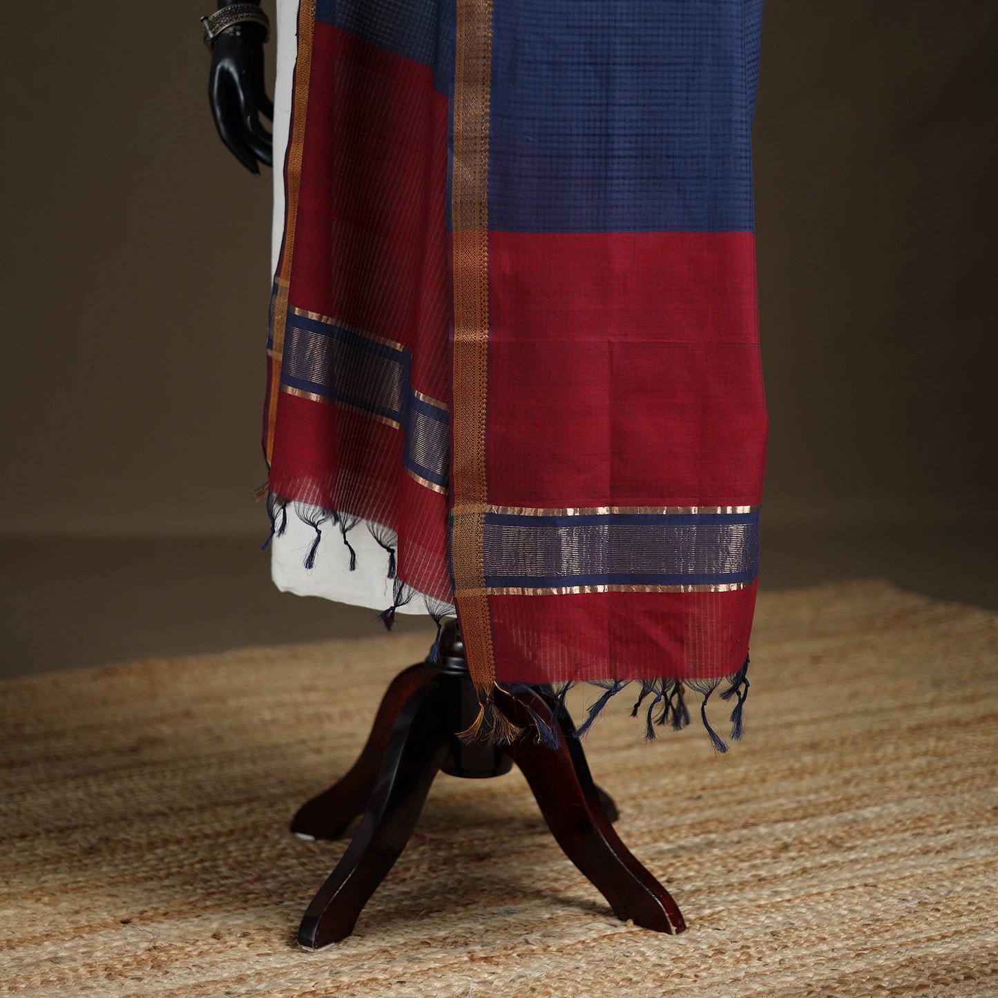 Pure Handloom Cotton Nizam Zari Border Mangalagiri Dupatta 22