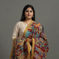 Multicolor - Chanderi Silk Srikalahasti Handpainted Pen Kalamkari Dupatta 15