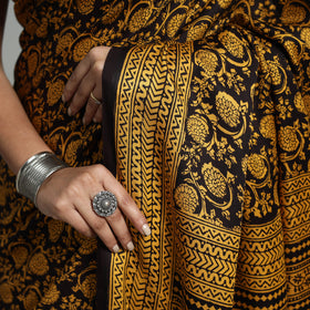  Yellow Hand Block Printed Natural Dyed Modal Silk Bagh Saree