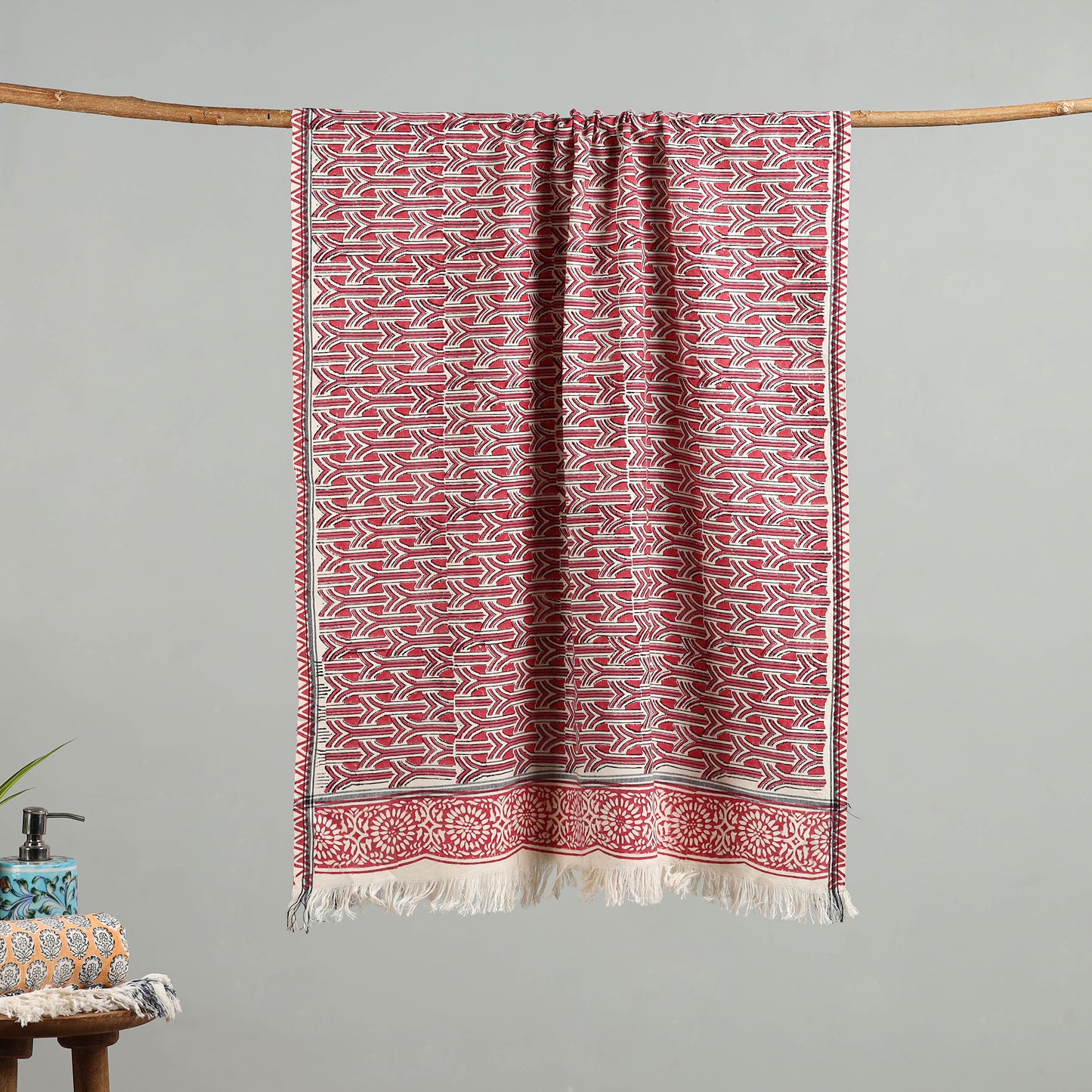 Maroon - handloom cotton sanganeri towel 25 - handcrafted