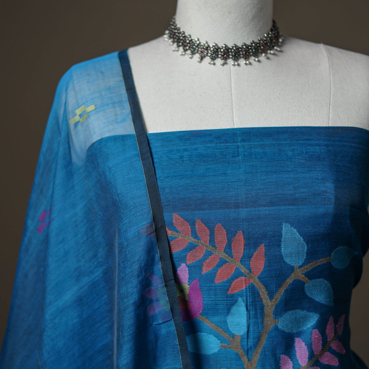 Blue - jamdani pure handloom muslin unstitched dress