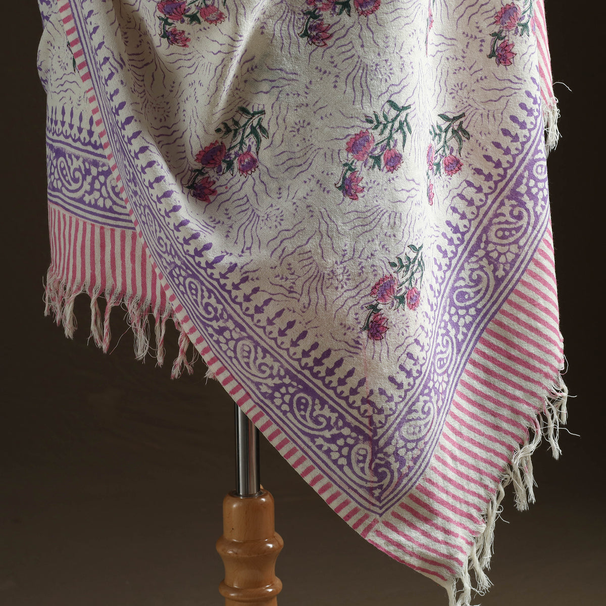 Floral Sanganeri Print Pure Merino Wool Handwoven Shawl 84