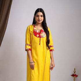 Yellow Satrangi Handcrafted Flex Cotton Straight Plain Kurta for Women