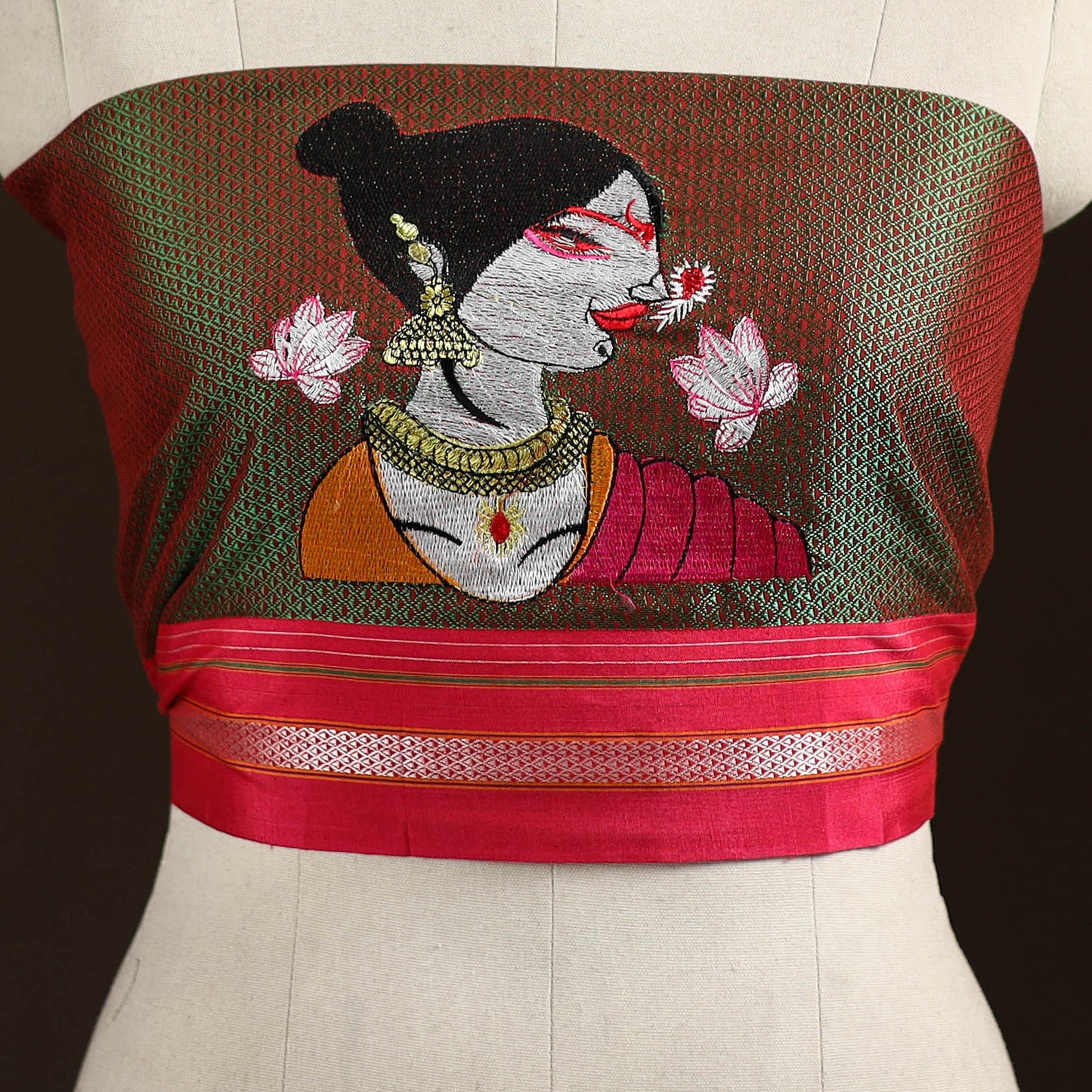 Women Embroidered Mercerised Cotton Khun Blouse Piece 12