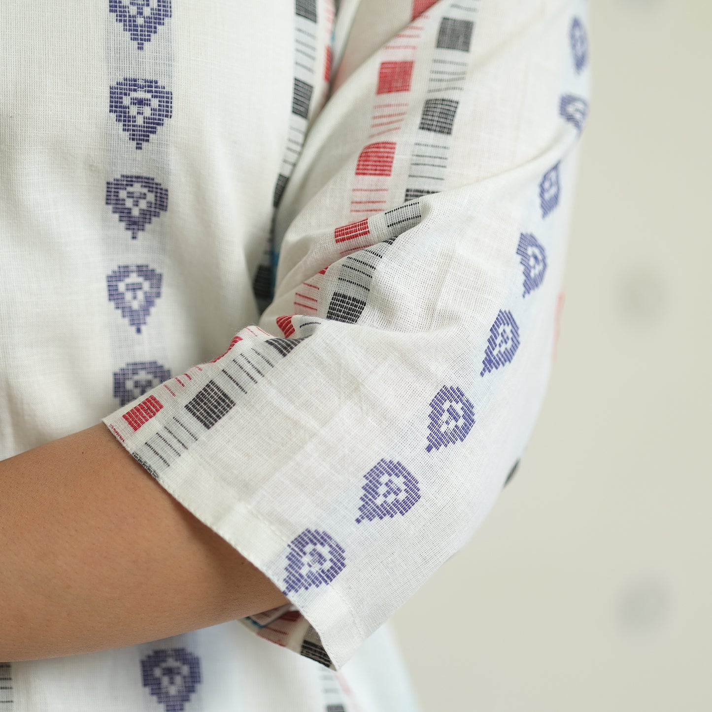 White - Jacquard Weave Cotton Straight Kurta 11