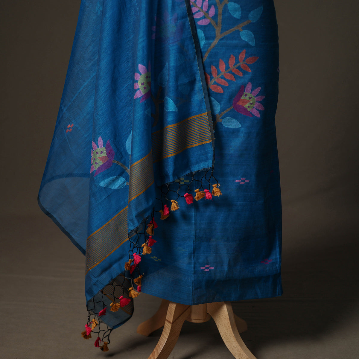 Blue - jamdani pure handloom muslin unstitched dress