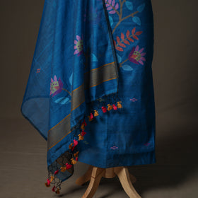 Blue - jamdani pure handloom muslin unstitched dress