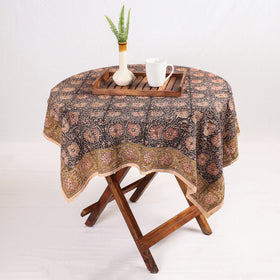 Black Pedana Kalamkari Block Print Cotton Table Cover