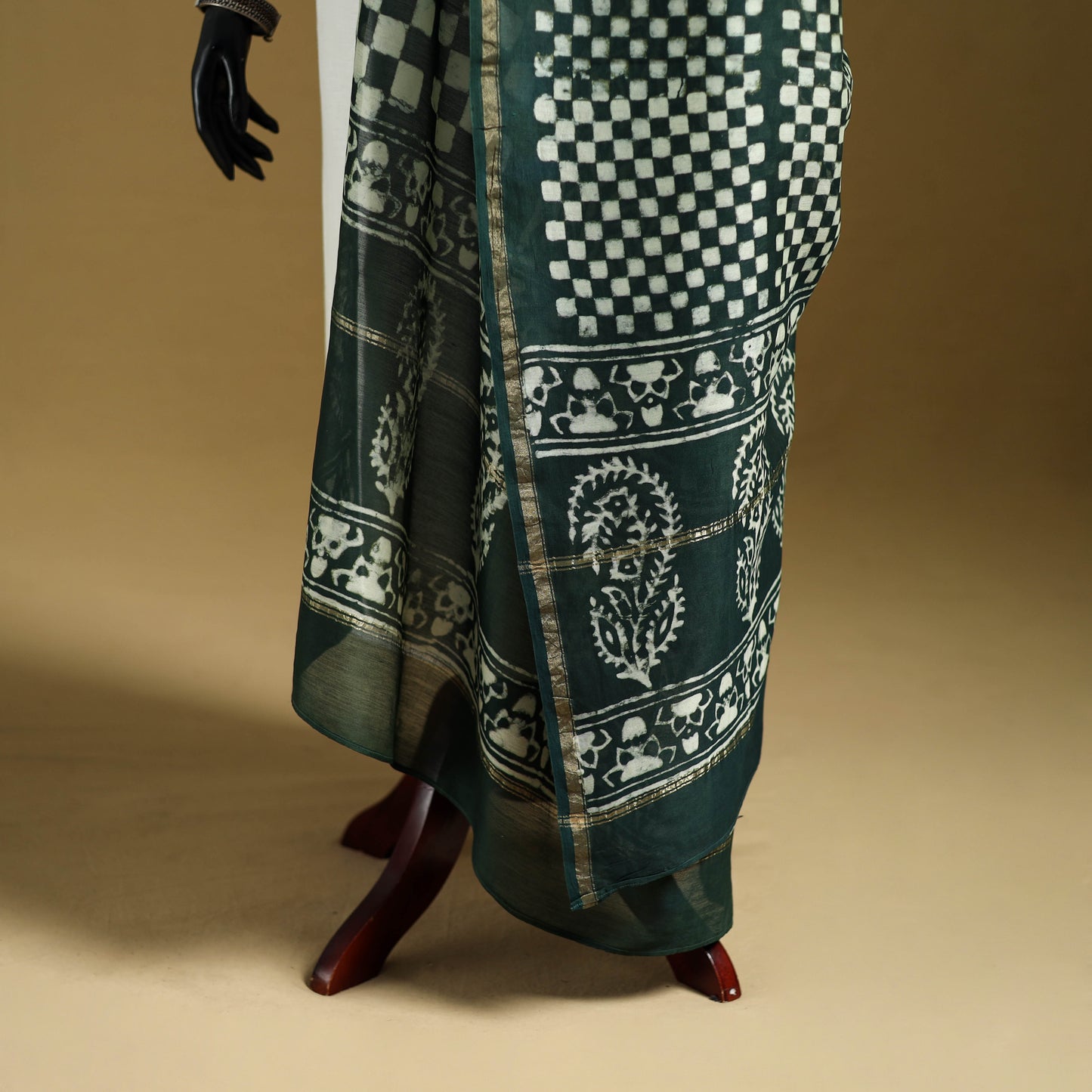 Green - Pipad Hand Block Print Natural Dyed Chanderi Silk Handloom Dupatta 17