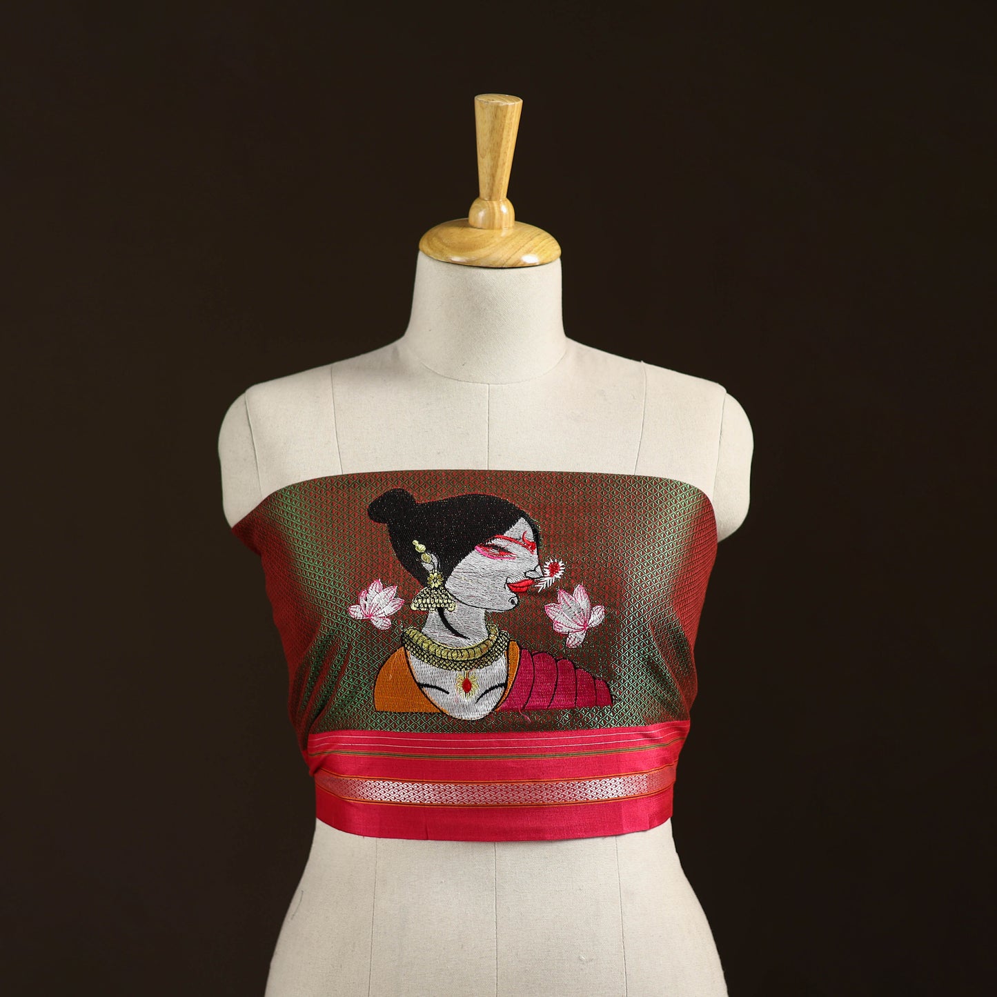 Women Embroidered Mercerised Cotton Khun Blouse Piece 12