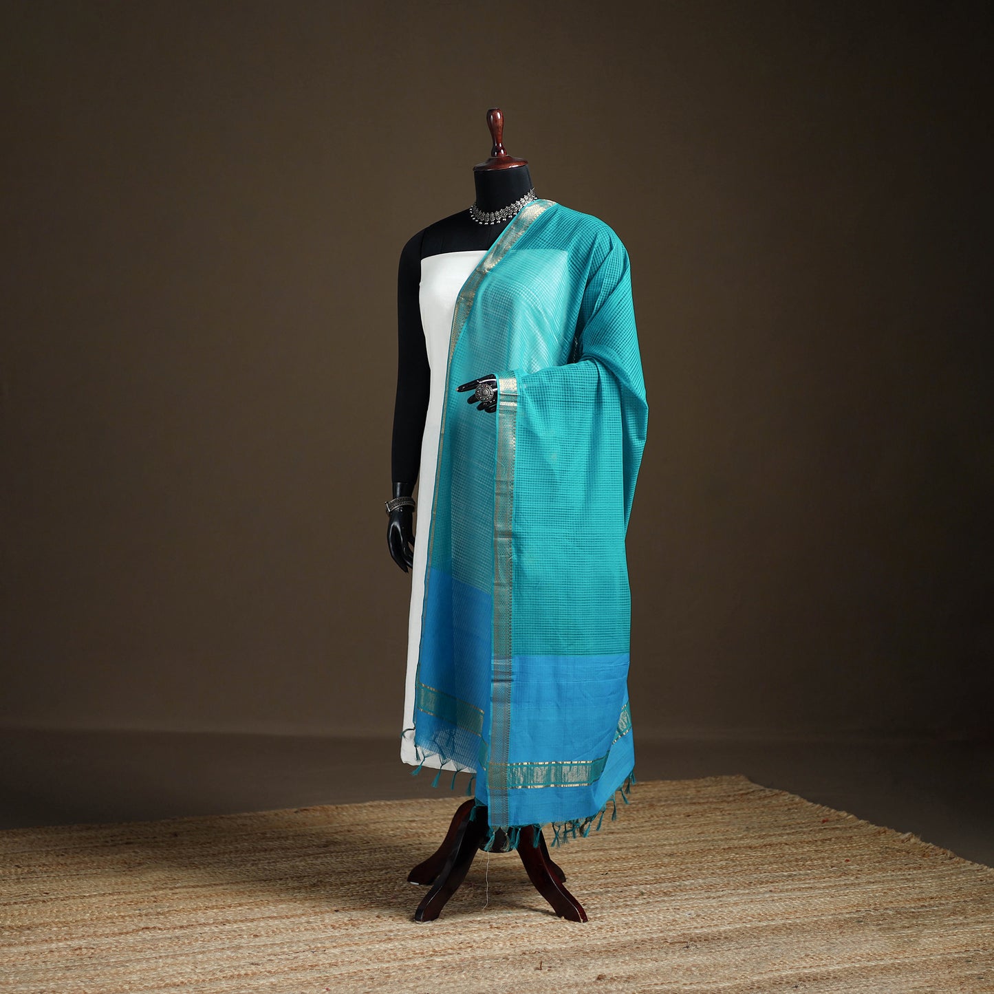 Pure Handloom Cotton Nizam Zari Border Mangalagiri Dupatta 23