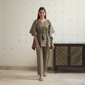 Brown - printed cotton kaftan co-ord set 14 - handcrafted
