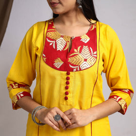 Yellow Satrangi Handcrafted Flex Cotton Straight Plain Kurta for Women