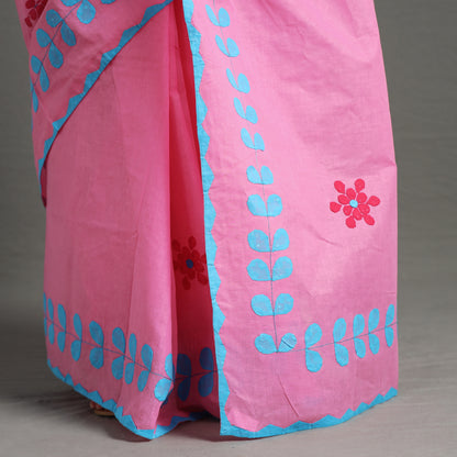 Pink - Applique Patti Kaam Pure Cotton Saree from Rampur 27