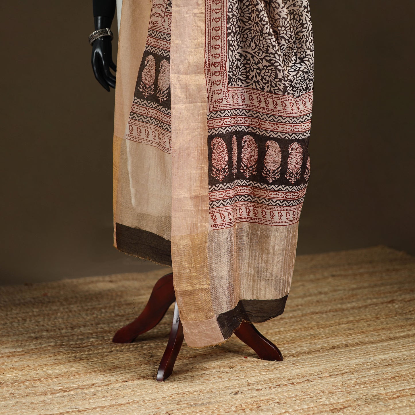 Bagh Hand Block Print Natural Dyed Tissue Zari Chanderi Silk Dupatta 24