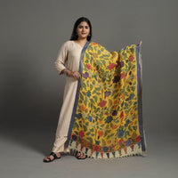 Yellow - Chanderi Silk Srikalahasti Handpainted Pen Kalamkari Dupatta 17