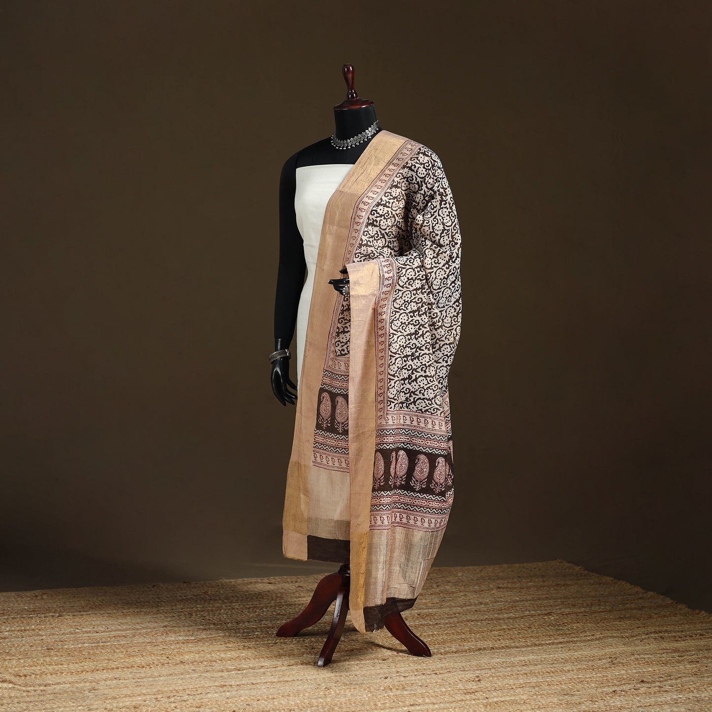Bagh Hand Block Print Natural Dyed Tissue Zari Chanderi Silk Dupatta 25
