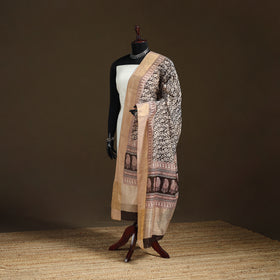 Bagh Hand Block Print Natural Dyed Tissue Zari Chanderi Silk Dupatta 25