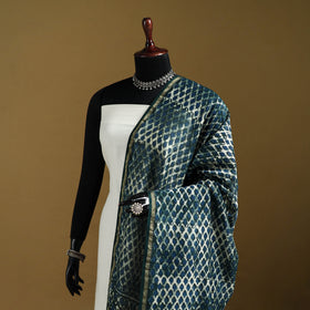 Blue - Pipad Hand Block Print Natural Dyed Chanderi Silk Handloom Dupatta 18