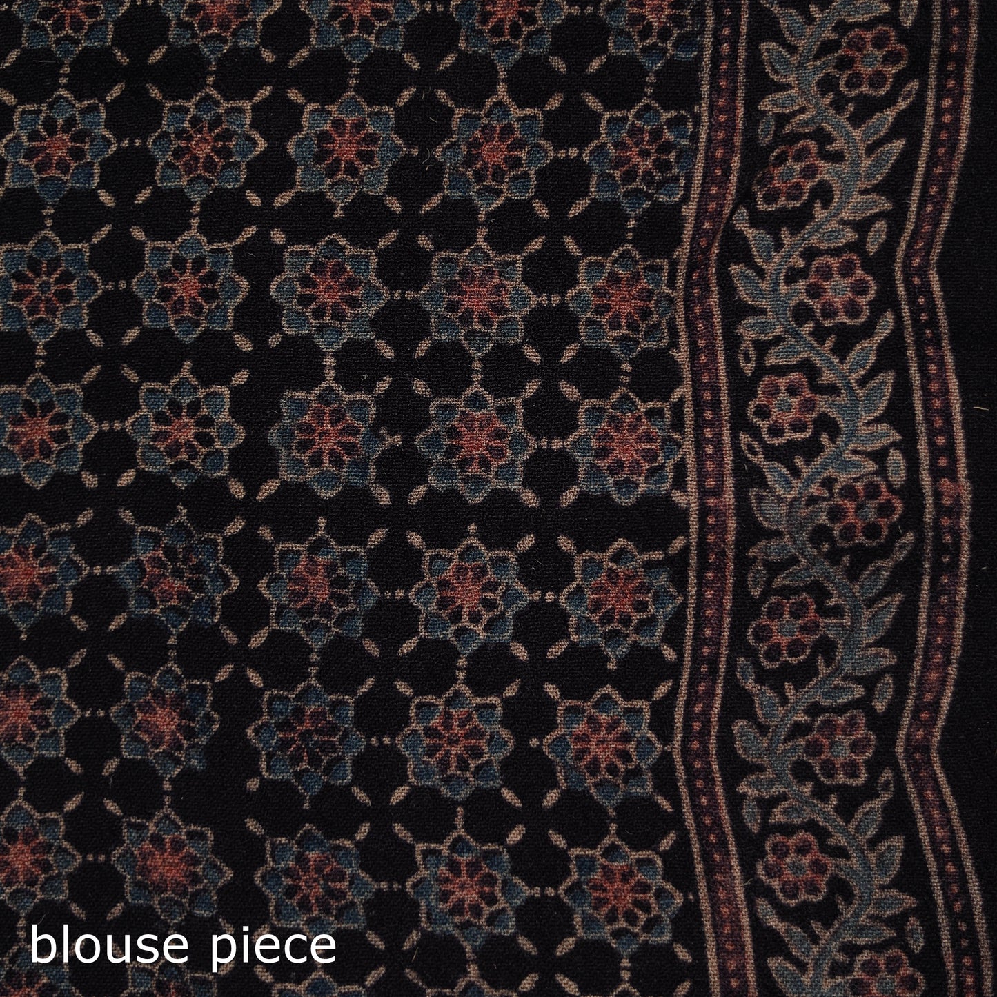 Black - Handwoven Merino Wool Natural Dyed Hand Block Print Ajrakh Saree 11
