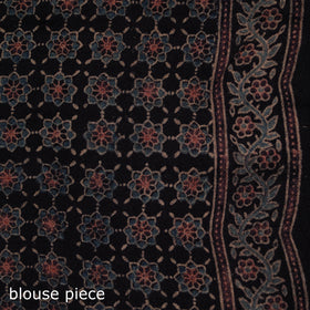 Black - Handwoven Merino Wool Natural Dyed Hand Block Print Ajrakh Saree 11