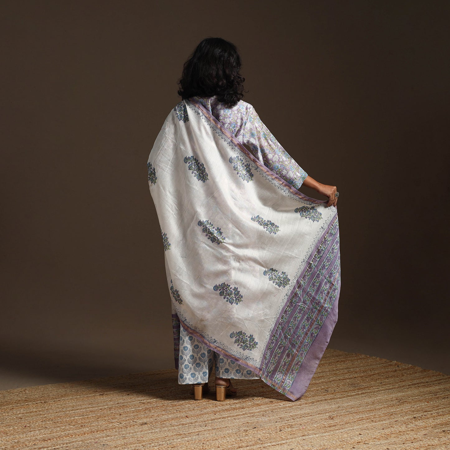 Chanderi Silk Block Print Sanganeri Suit Set with Dupatta for women 04