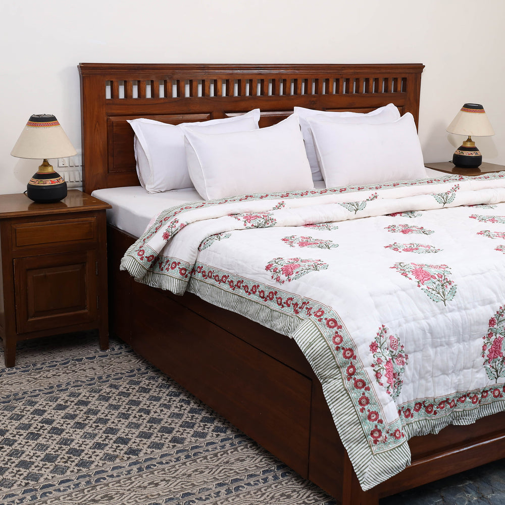 Double - Reversible Sanganeri Block Print Cotton Quilt 18