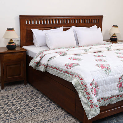 Double - Reversible Sanganeri Block Print Cotton Quilt 18