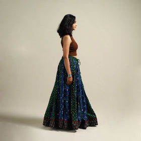 Multicolor - Bandhani Tie-Dye 24 Kali Patchwork Cotton Long Skirt 19